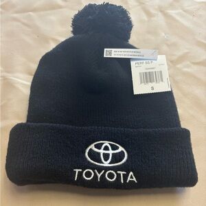NEW Toyota Classic Pom Pom Beanie Hat Cap Black White Embroidered Adult Size